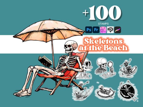 100 Beach Skeletons Photoshop Brushes for Creative Designers