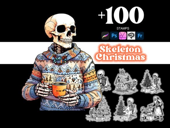 100 Christmas Skeletons Procreate: Elevate Your Holiday Art with Detailed Digital Tools