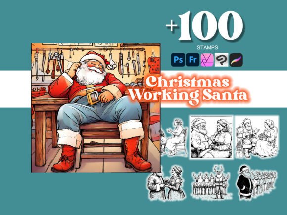 100 Christmas Working Santa Photoshop Brushes – A Must-Have for Digital Artists