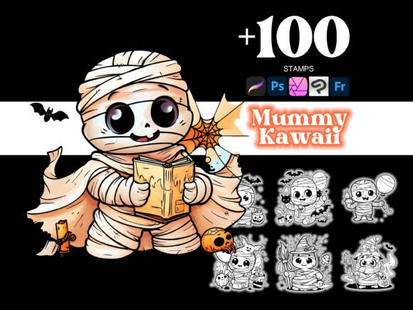 100 Mummy Halloween Procreate: Elevating Digital Art with Kawaii Halloween Stamps