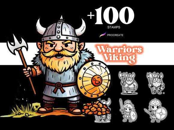 100 Procreate Warriors Viking Cartoon