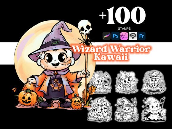 100 Wizard Warrior Halloween Procreate: Elevate Your Digital Art with Kawaii Magic