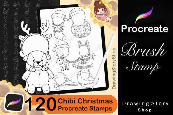 120 Procreate Chibi Christmas Stamps