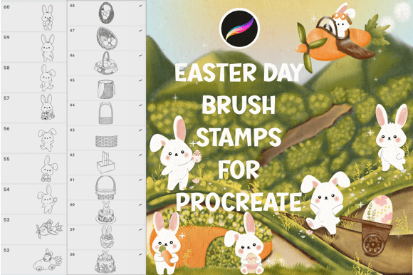 60 Easter Day Brush Stamp for Procreate: Elevating Digital Art with Handcrafted Precision