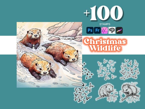 Elevate Your Creative Projects with the 100 Christmas Wildlife Photoshop Brush Collection