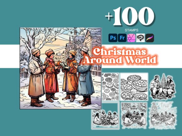 Elevate Your Designs with 100 Christmas Around the World Photoshop