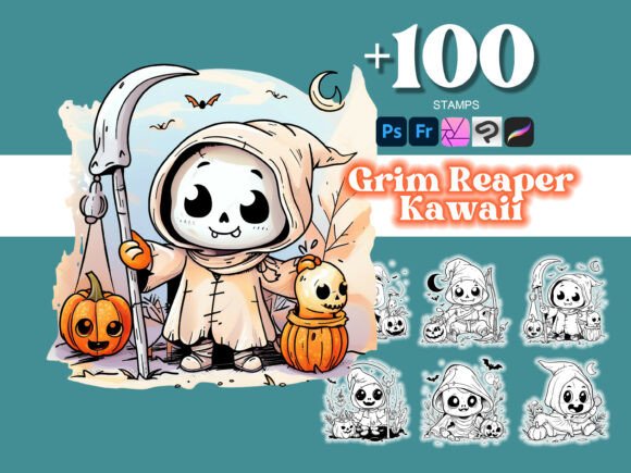 Elevate Your Halloween Designs with the 100 Grim Reaper Halloween Photoshop Brush Collection