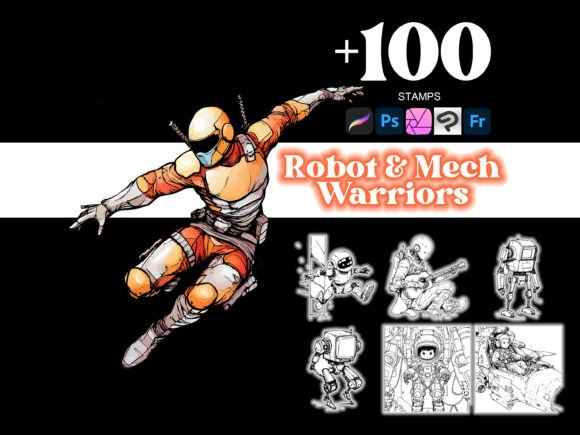 Transform Your Art with 100 Robot and Mech Warriors Procreate Brushes