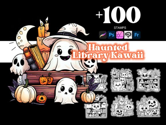 Transform Your Art with the 100 Haunted Library Halloween Procreate Collection